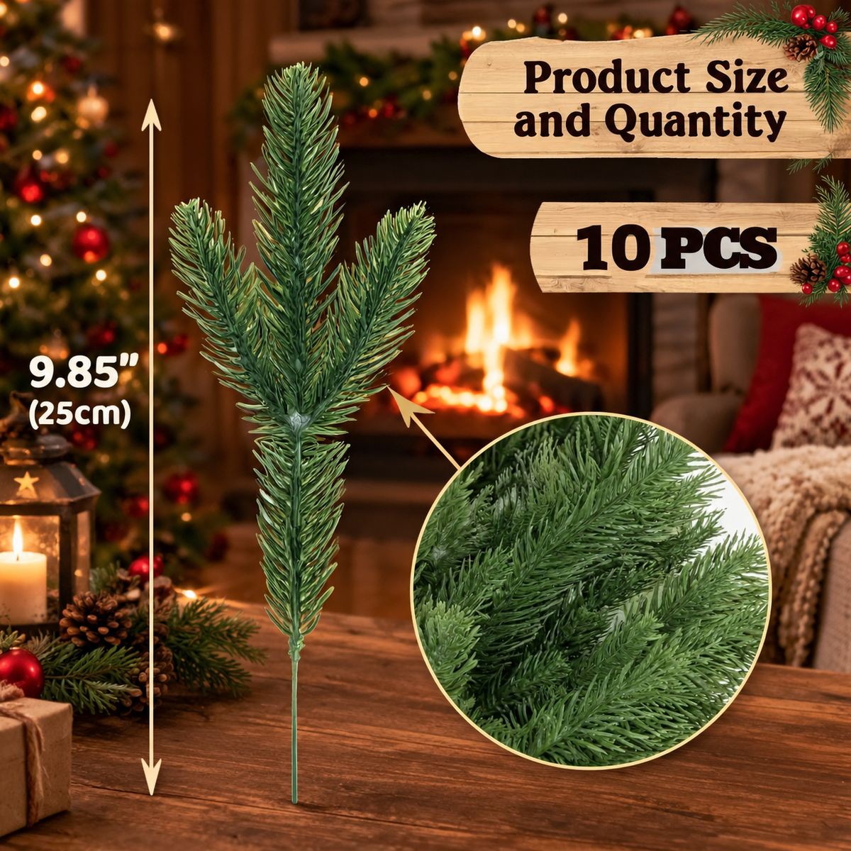 Guirlande de Sapin Boréale — guirlande de sapin artificiel, lot de 10 brins de 25 cm