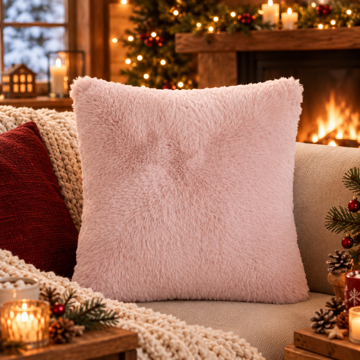 Housse de Coussin Fourrure Boréale — housse de coussin en fausse fourrure, Rose Poudré 45 × 45 cm