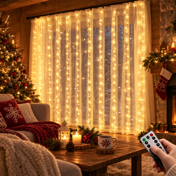 Rideau Lumineux Constellation — rideau lumineux LED USB, blanc chaud 3 × 3 m, 300 LED