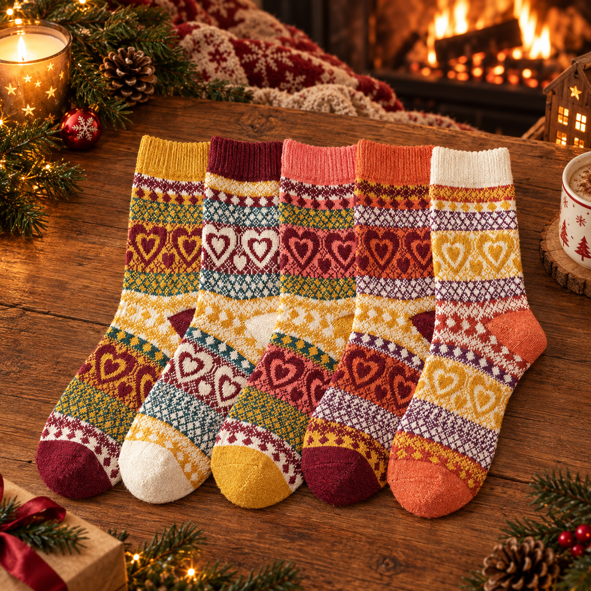 Chaussettes Alpage — lot de 5 paires de chaussettes d'hiver en maille épaisse, assortiment 9023