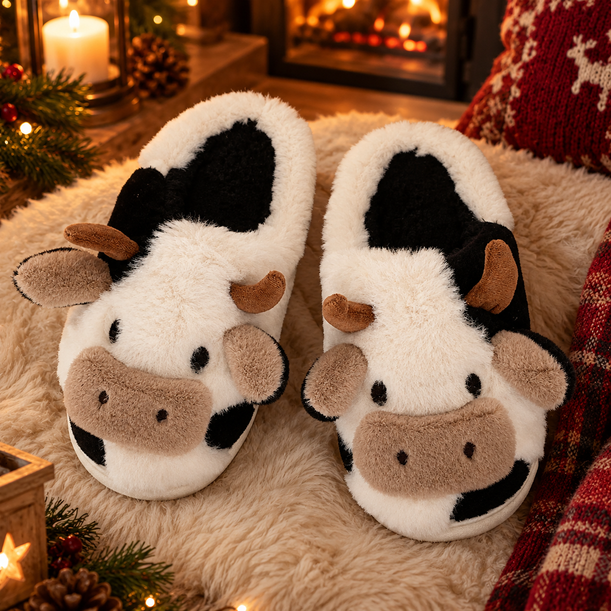 Chaussons Duo Pilou — chaussons en peluche antidérapants, Noir