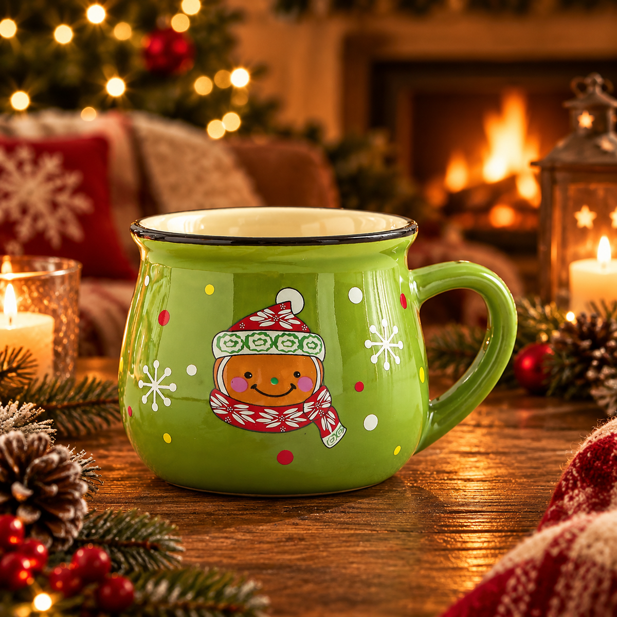 Petites Tasses de Noël Flocon — petites tasses de Noël en céramique, Ourson vert