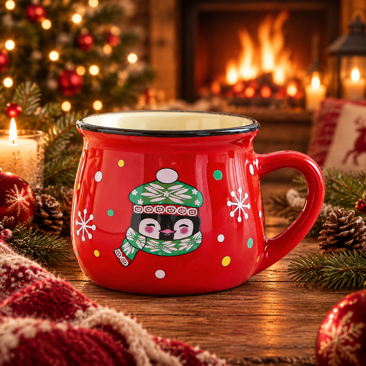 Petites Tasses de Noël Flocon — petites tasses de Noël en céramique, Pingouin rouge