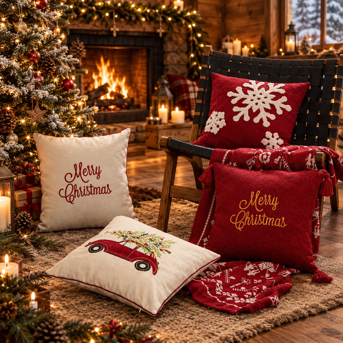 Housse de Coussin Brodée Veillée — housse de coussin brodée de Noël, vue 5