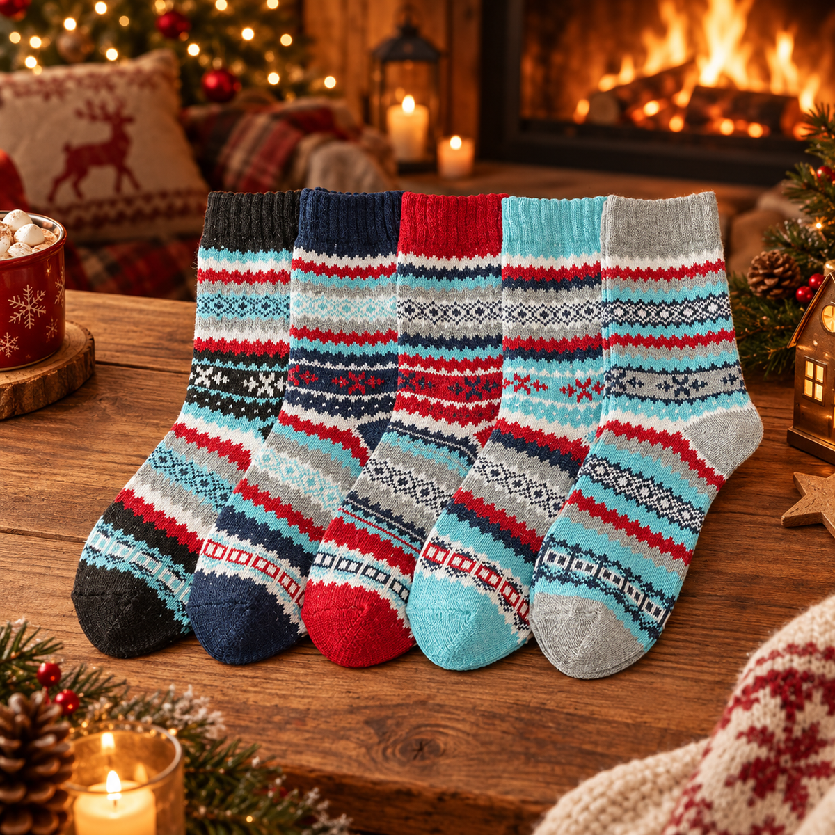 Chaussettes Alpage — lot de 5 paires de chaussettes d'hiver en maille épaisse, assortiment 9024