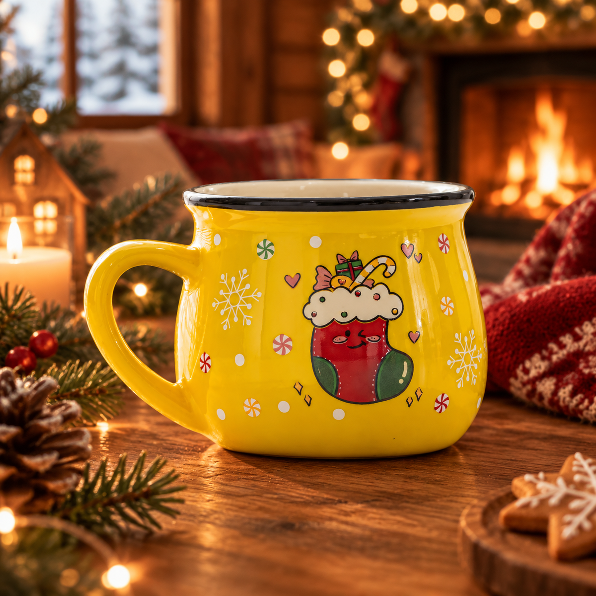 Petites Tasses de Noël Flocon — petites tasses de Noël en céramique, Botte de Noël jaune