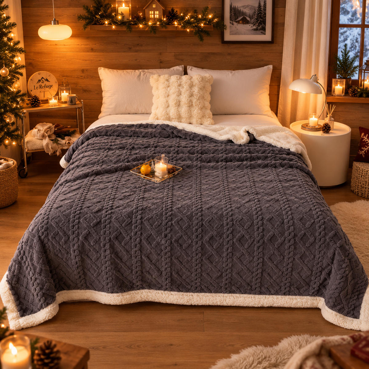 Plaid Laine d'Agneau Chalet — plaid en velours d'agneau, Gris Anthracite