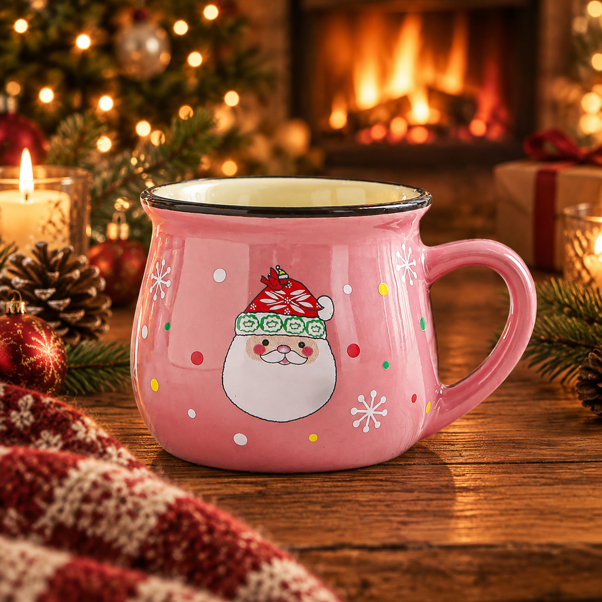 Petites Tasses de Noël Flocon — petites tasses de Noël en céramique, Père Noël rose