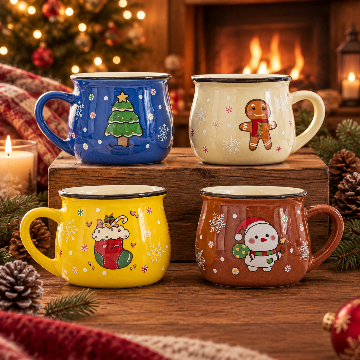 Petites Tasses de Noël Flocon — petites tasses de Noël en céramique, Lot de 4 tasses B