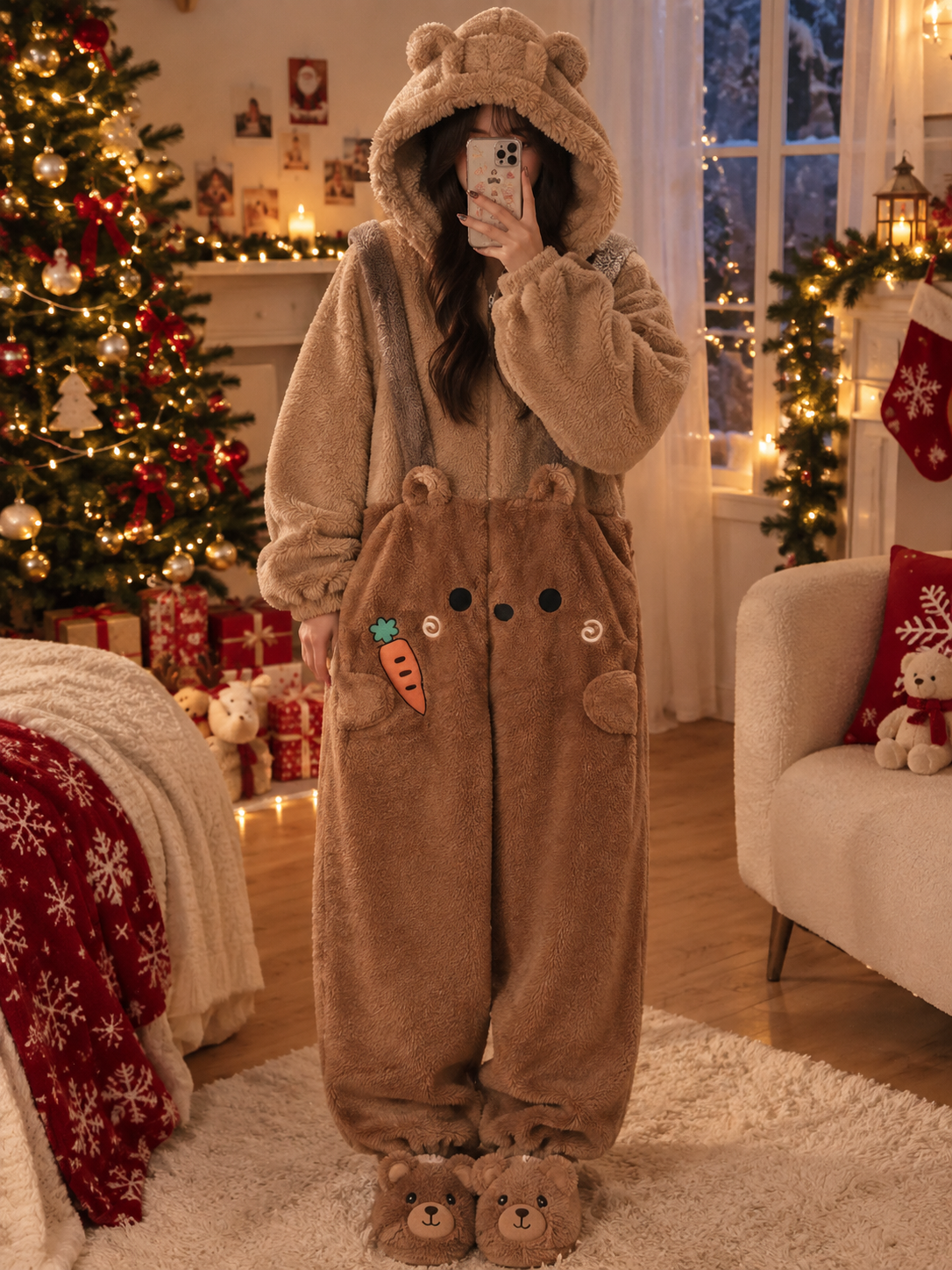 Combinaison Polaire Ourson — combinaison d'intérieur polaire à capuche, Modèle F