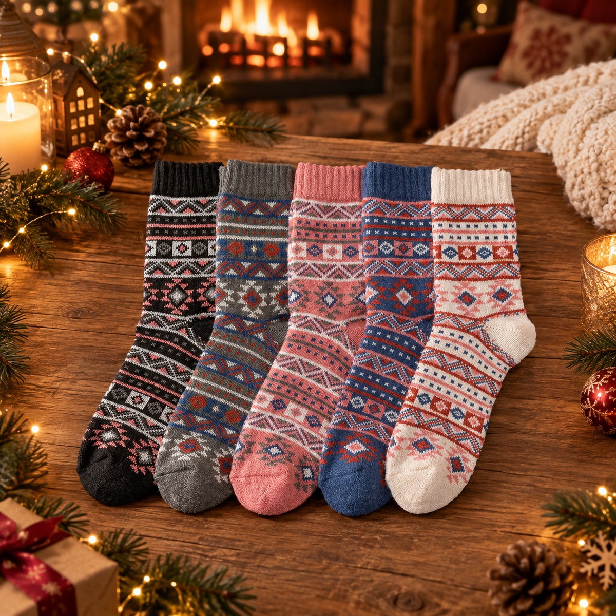 Chaussettes Alpage — lot de 5 paires de chaussettes d'hiver en maille épaisse, assortiment 9022