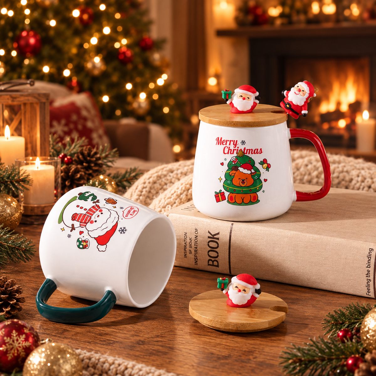 Tasse Couvercle & Cuillère — tasse céramique avec couvercle et cuillère en coffret, Modèle 2 / 400 ml