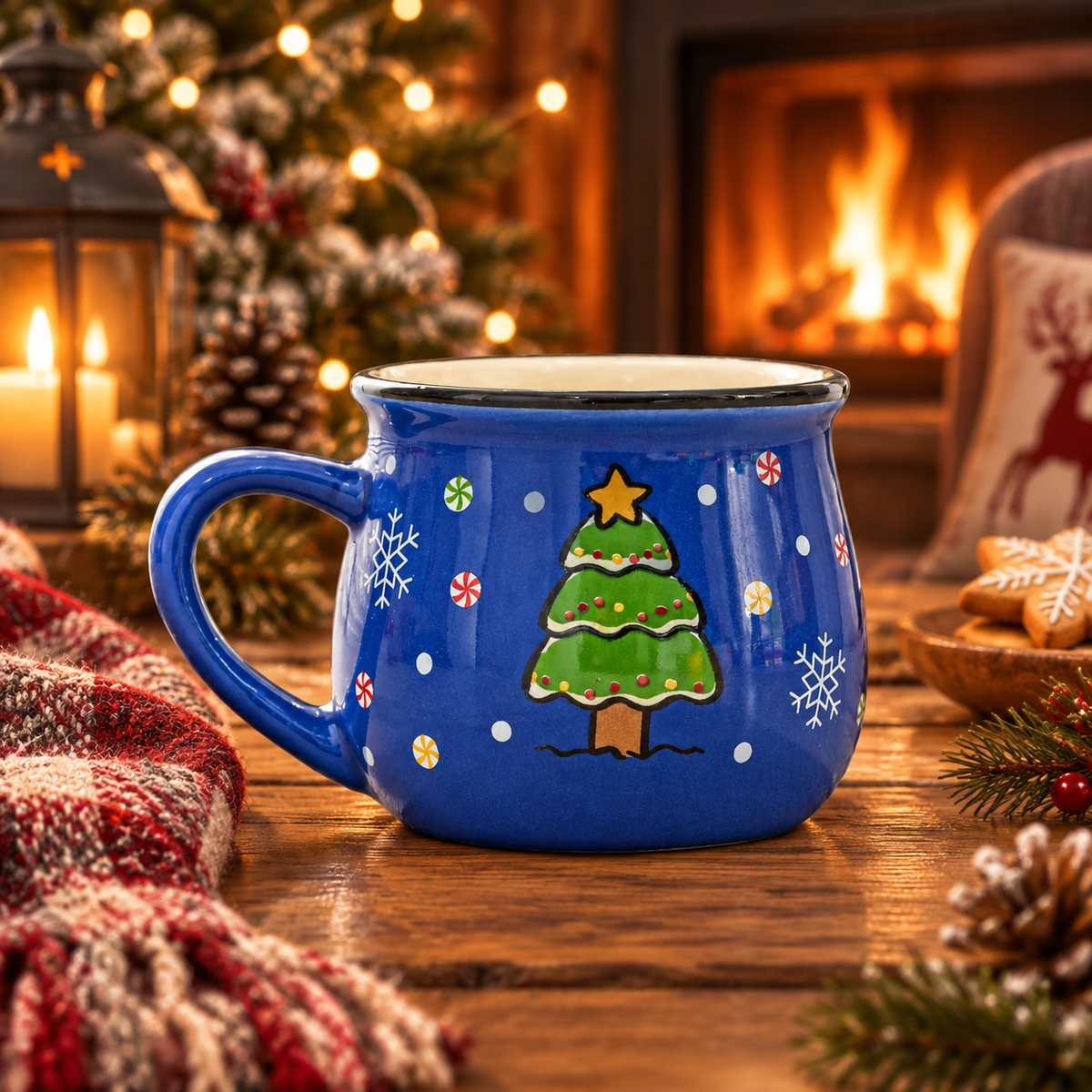 Petites Tasses de Noël Flocon — petites tasses de Noël en céramique, Sapin bleu
