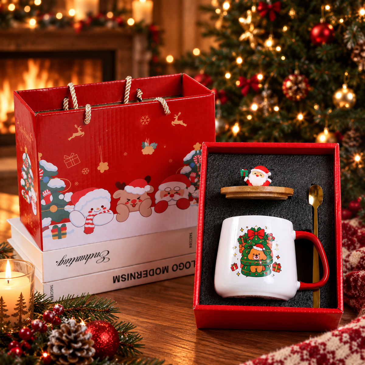 Coffret Mug Chauffant Veillée — mug avec couvercle en bois, tasse seule modèle B