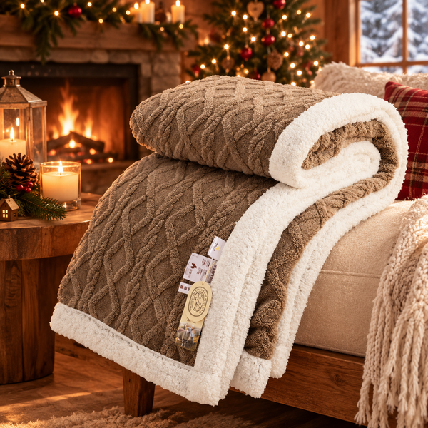 Plaid Sherpa Nordique — plaid polaire double face sherpa, Brun