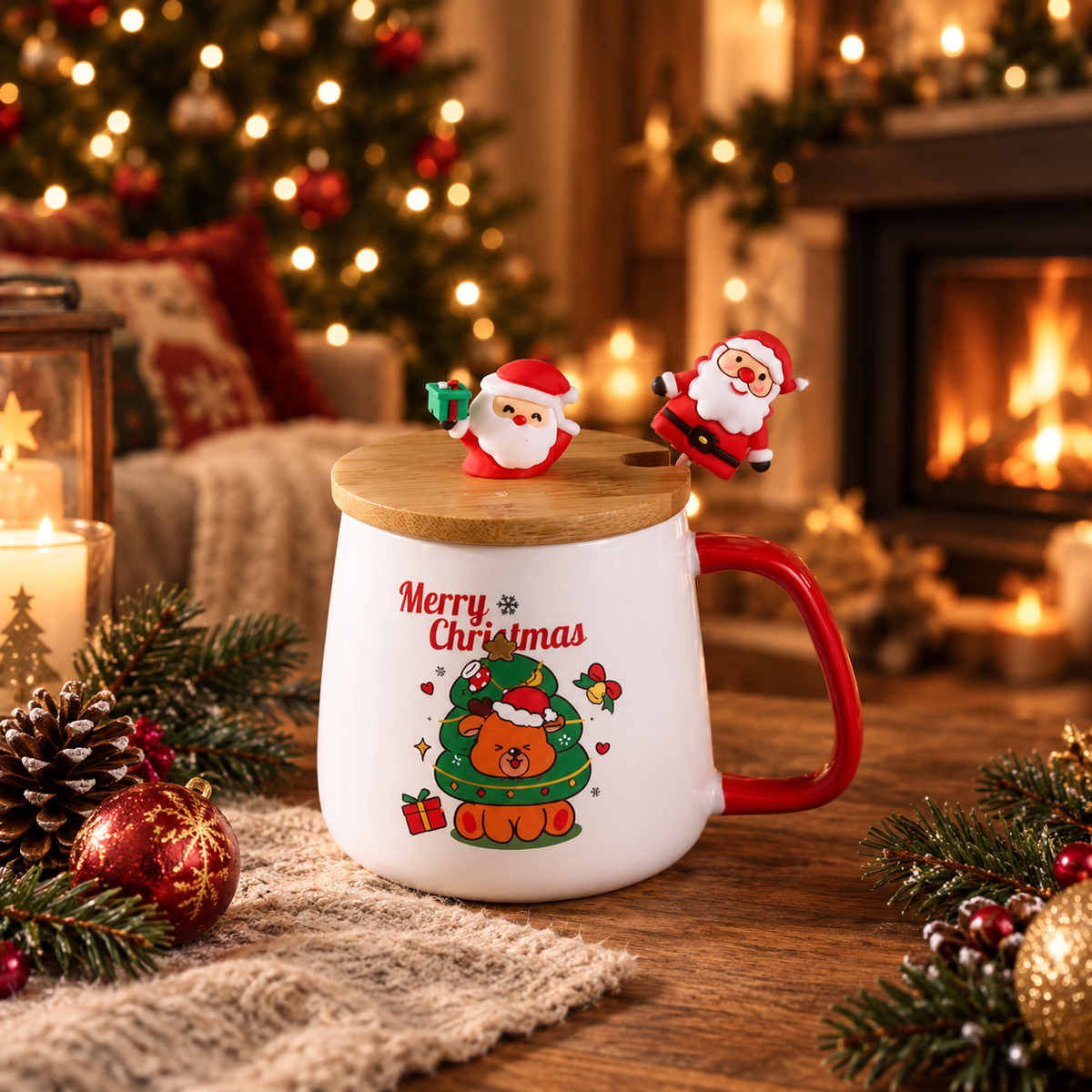Tasse Couvercle & Cuillère — tasse céramique avec couvercle et cuillère en coffret, Modèle 1 / 400 ml