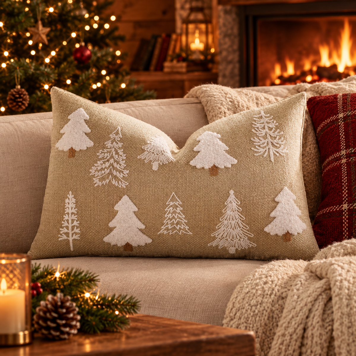 Housse de Coussin de Noël Brodée Veillée