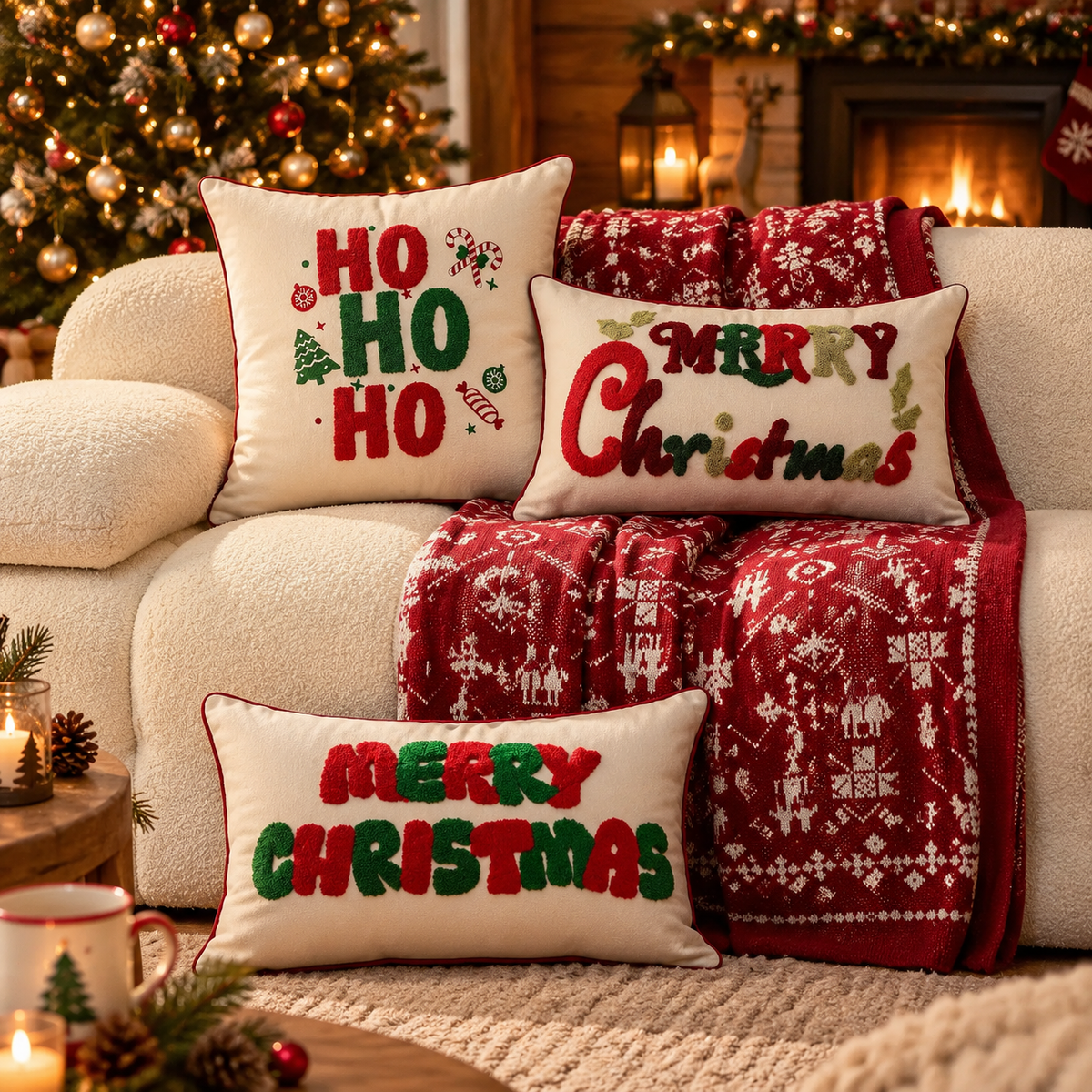 Housse de Coussin Brodée Veillée — housse de coussin brodée de Noël, vue 2