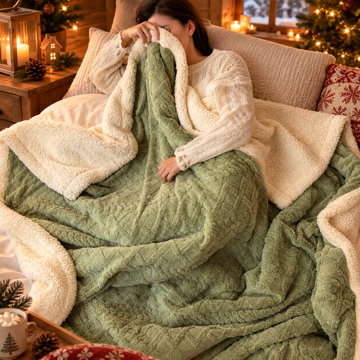 Plaid Laine d'Agneau Chalet — plaid en velours d'agneau, Vert Amande