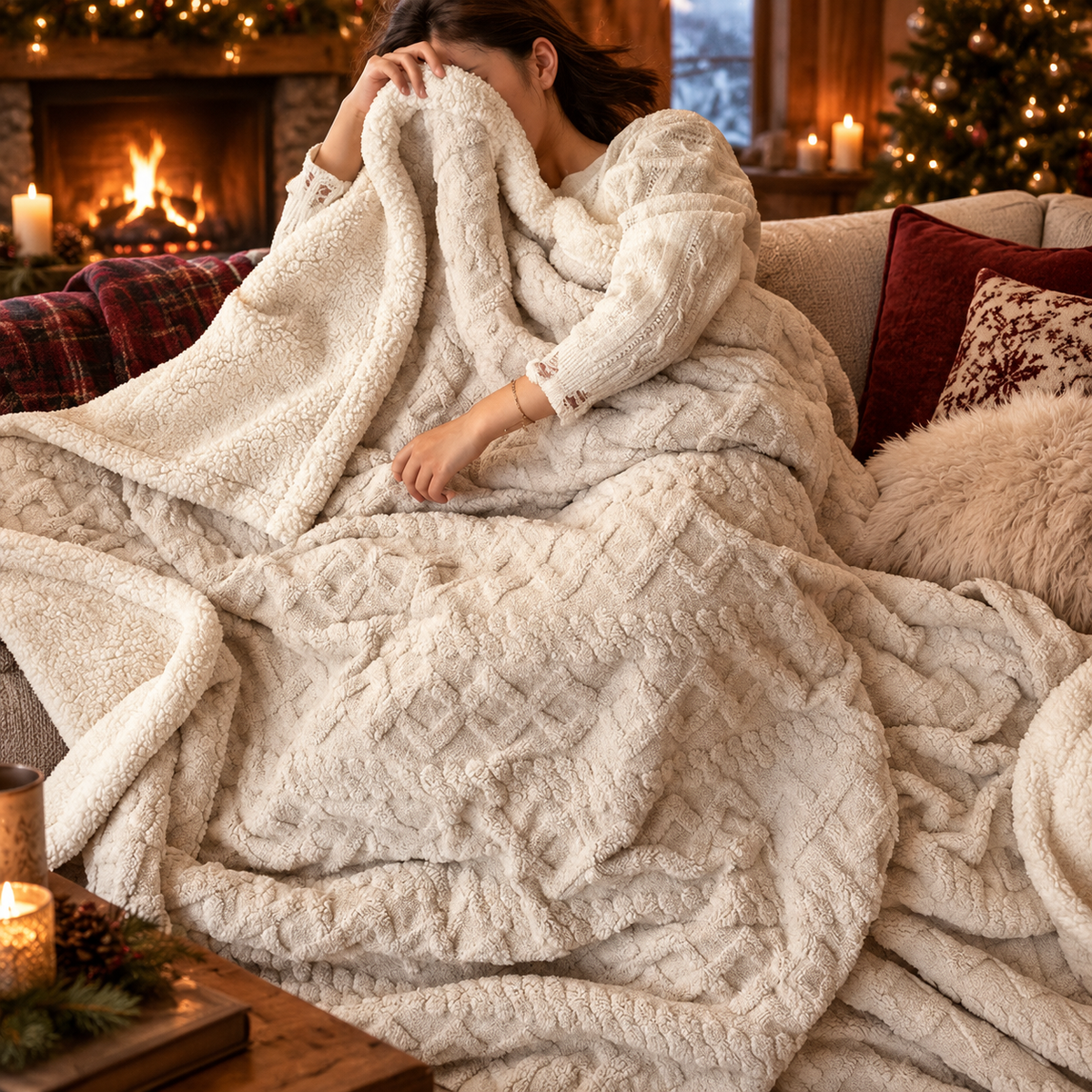 Plaid Laine d'Agneau Chalet — plaid en velours d'agneau, Taupe