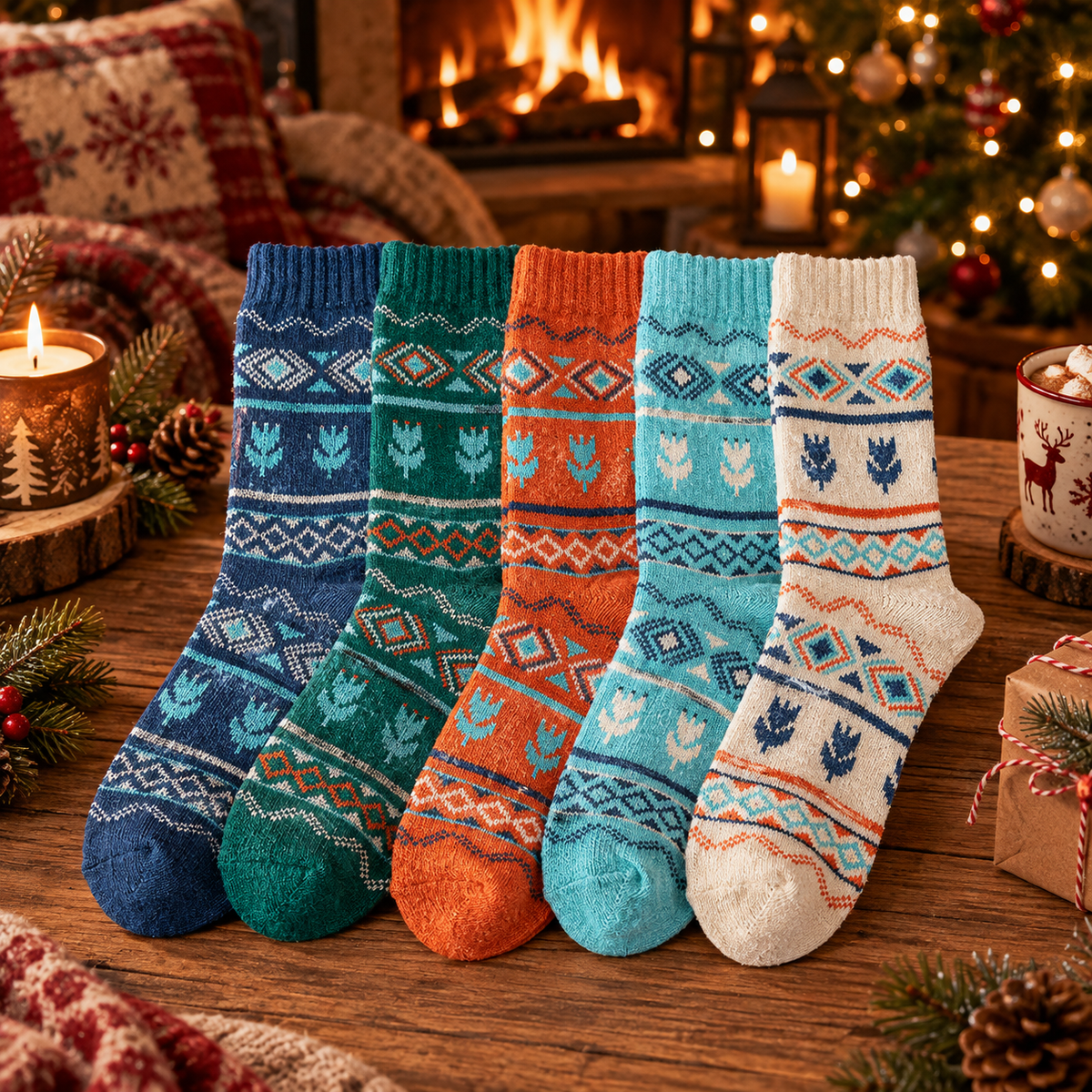 Chaussettes Alpage — lot de 5 paires de chaussettes d'hiver en maille épaisse, assortiment 9027