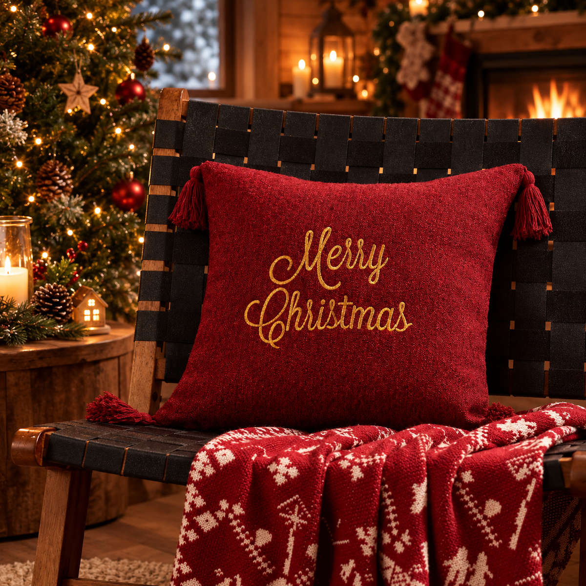 Housse de Coussin de Noël Brodée Veillée