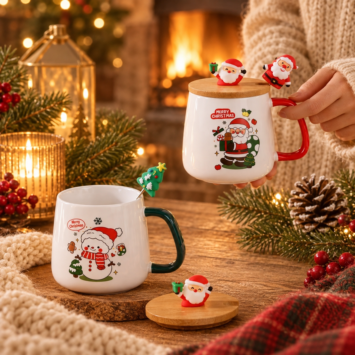 Tasse Couvercle & Cuillère — tasse céramique avec couvercle et cuillère en coffret, Modèle 3 / 400 ml