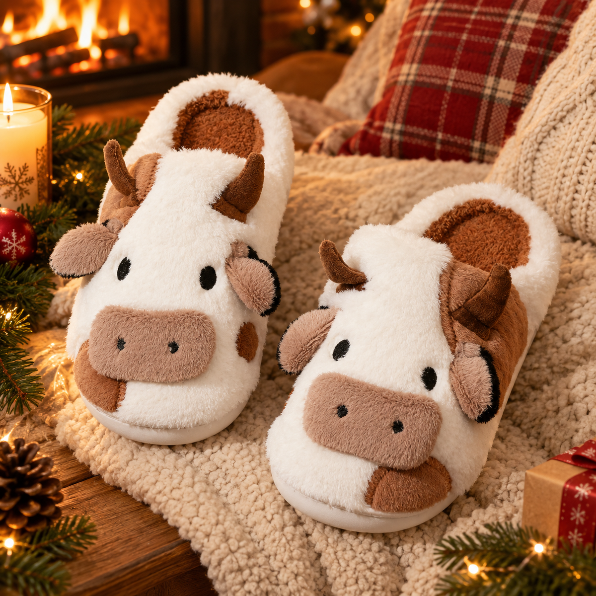 Chaussons Duo Pilou — chaussons en peluche antidérapants, Camel