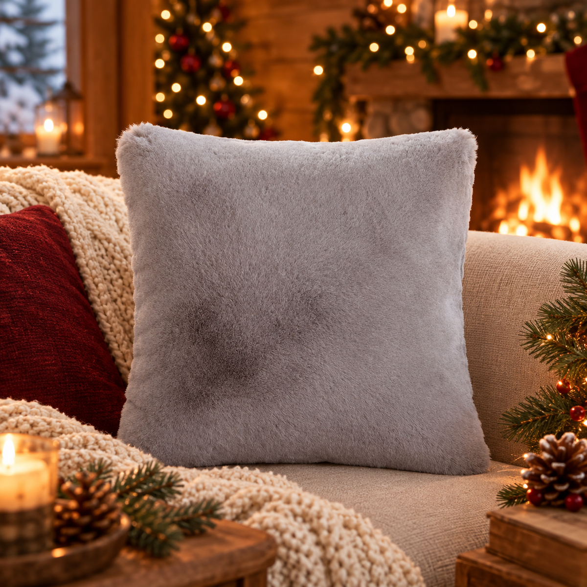 Housse de Coussin Fourrure Boréale — housse de coussin en fausse fourrure, Gris Perle 45 × 45 cm