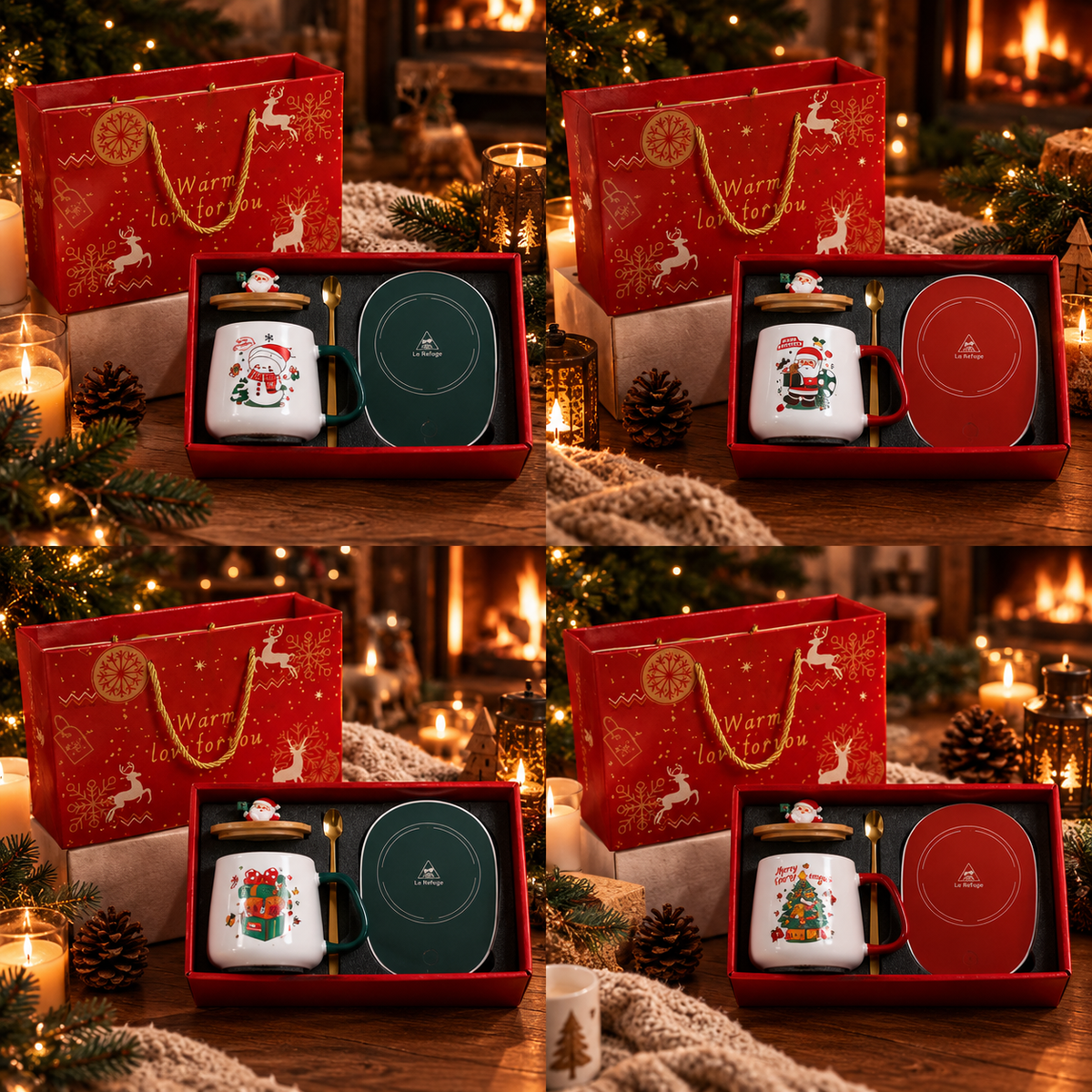 Coffret Mug Chauffant Veillée — coffret mug avec couvercle en bois et chauffe-tasse