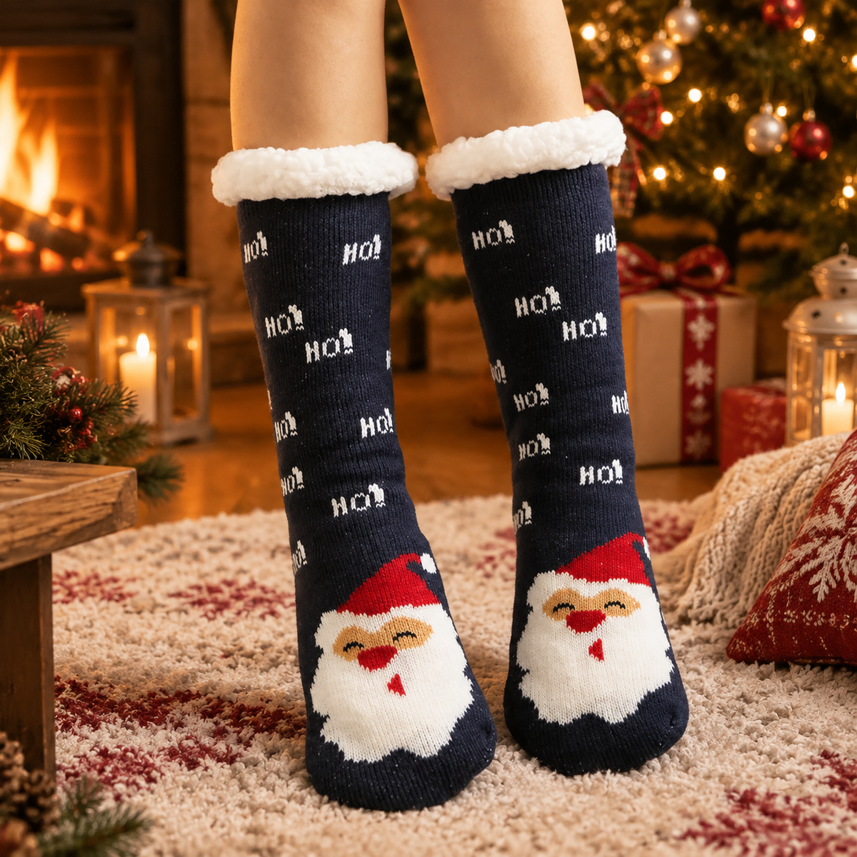 Chaussettes de Nuit Renne – Chaussettes Moelleuses Antidérapantes
