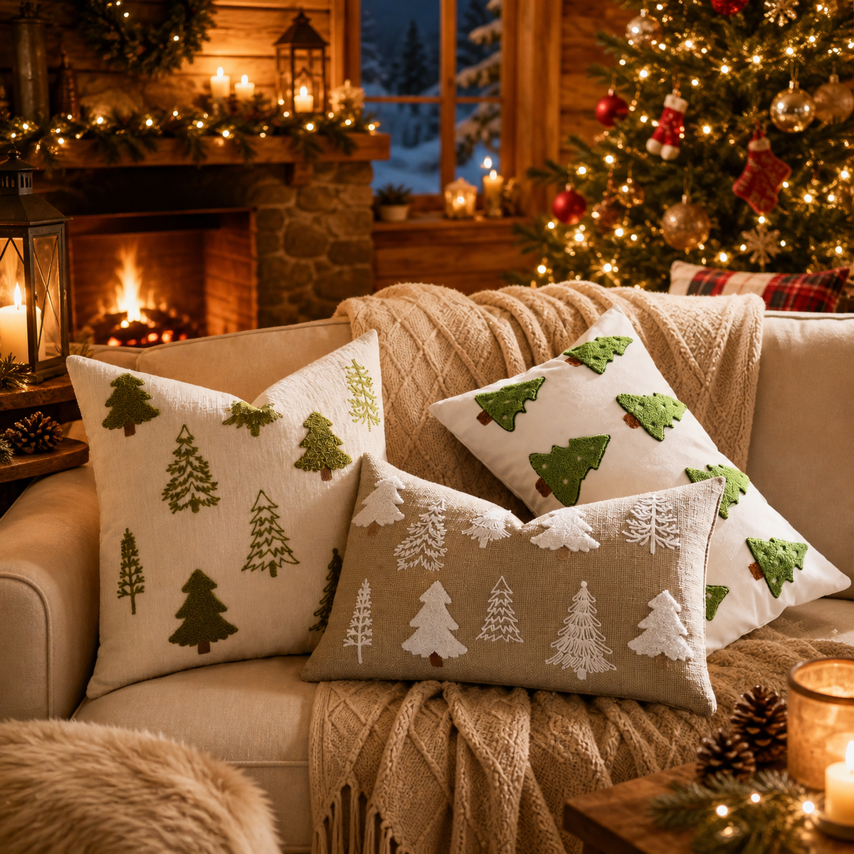 Housse de Coussin Brodée Veillée — housse de coussin brodée de Noël, vue 6