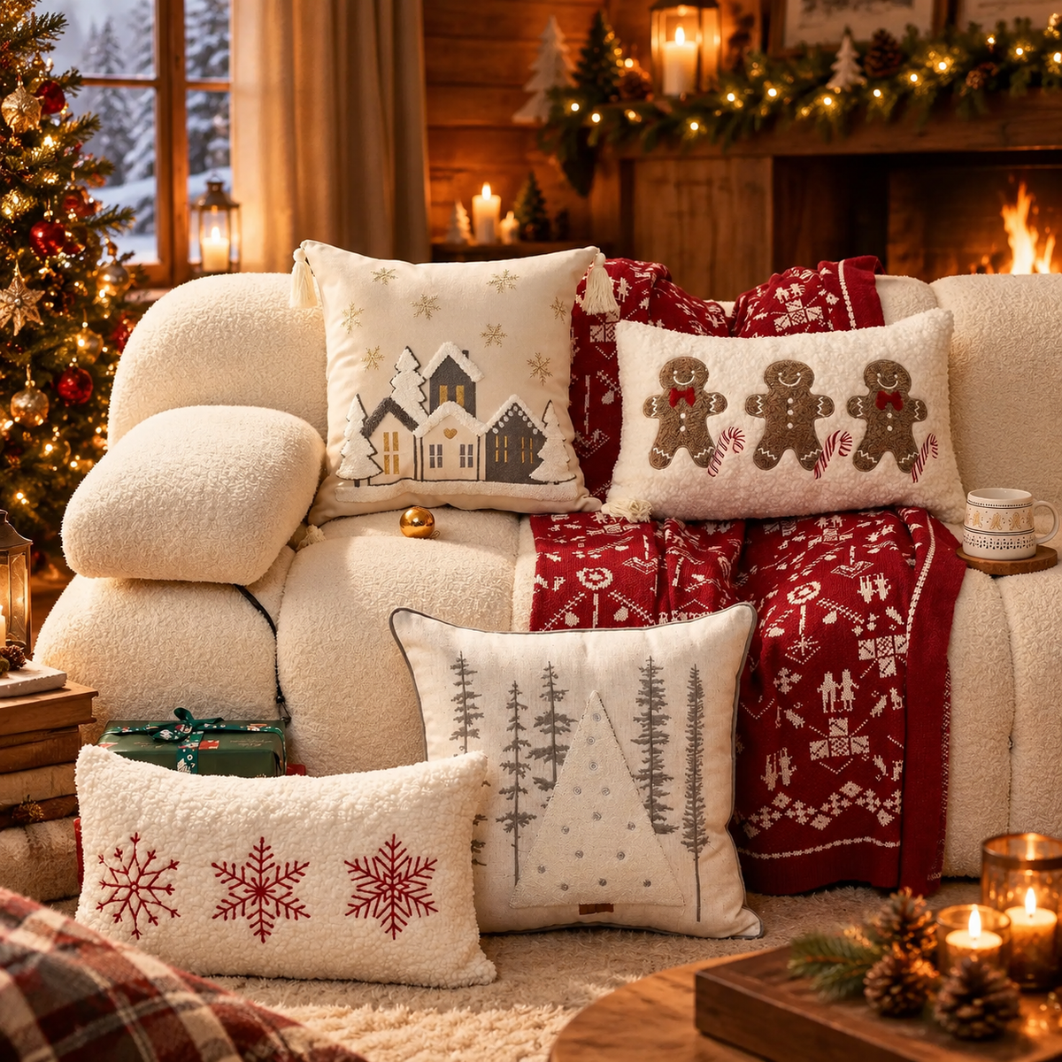 Housse de Coussin Brodée Veillée — housse de coussin brodée de Noël, vue 3